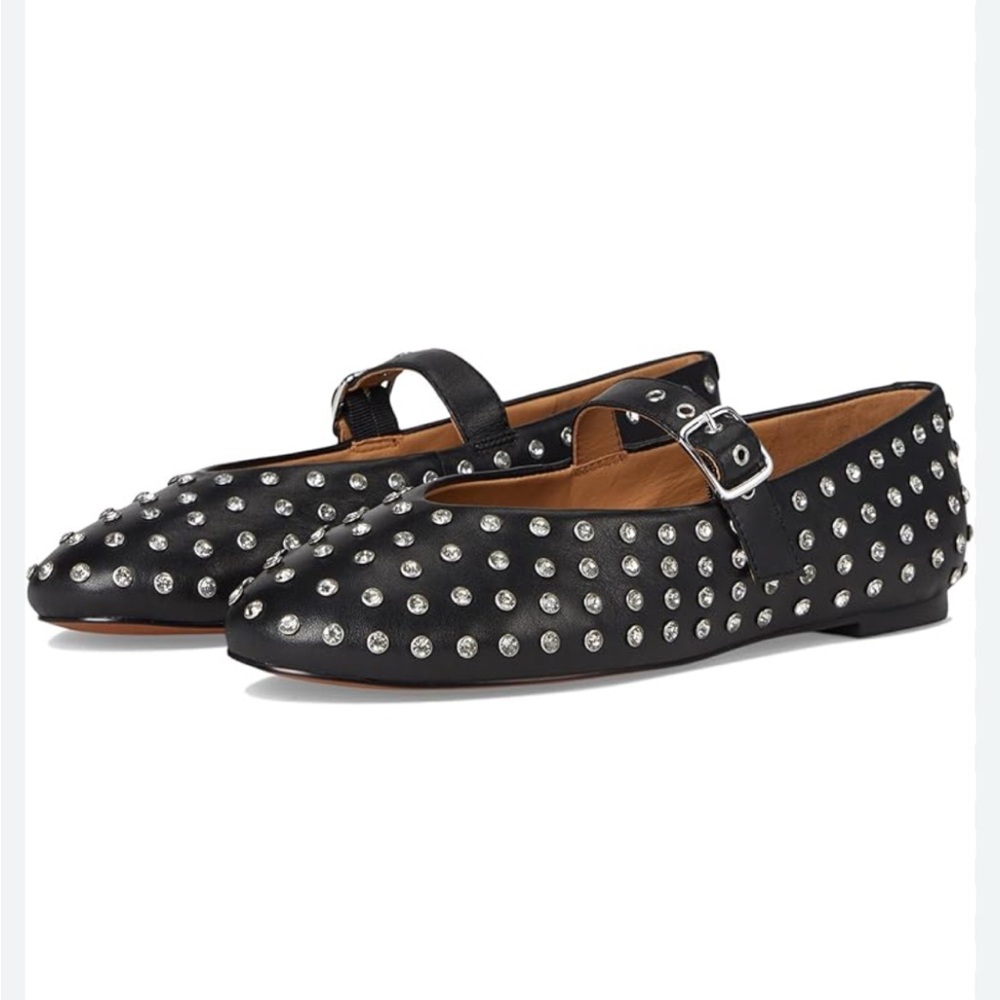 Madewell -NWOT Women’s The Remy Mary Jane flat Black & Studded Crystal shoes 6.5